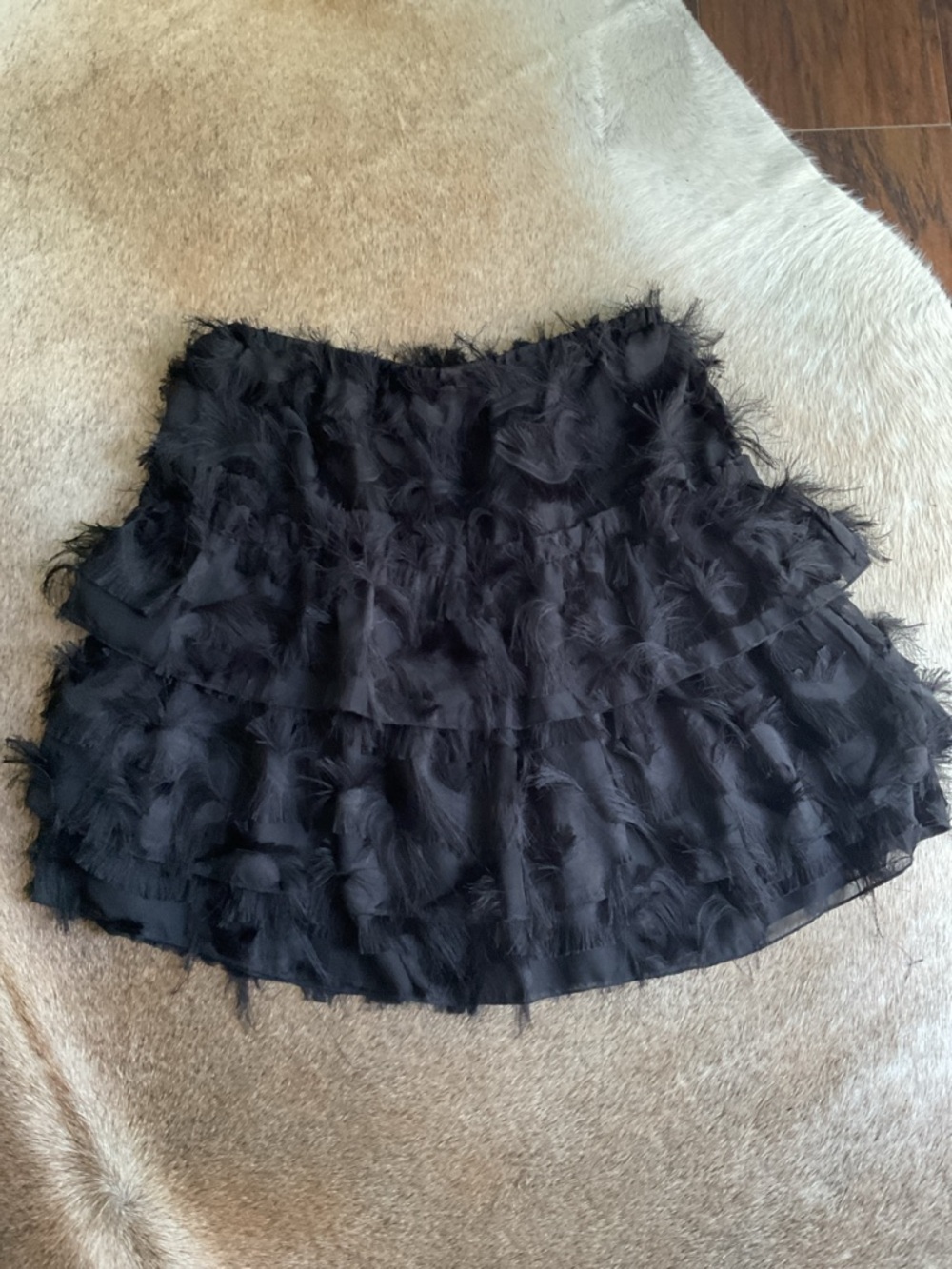Waverly Grey Black mini skirt with Fringe Trim